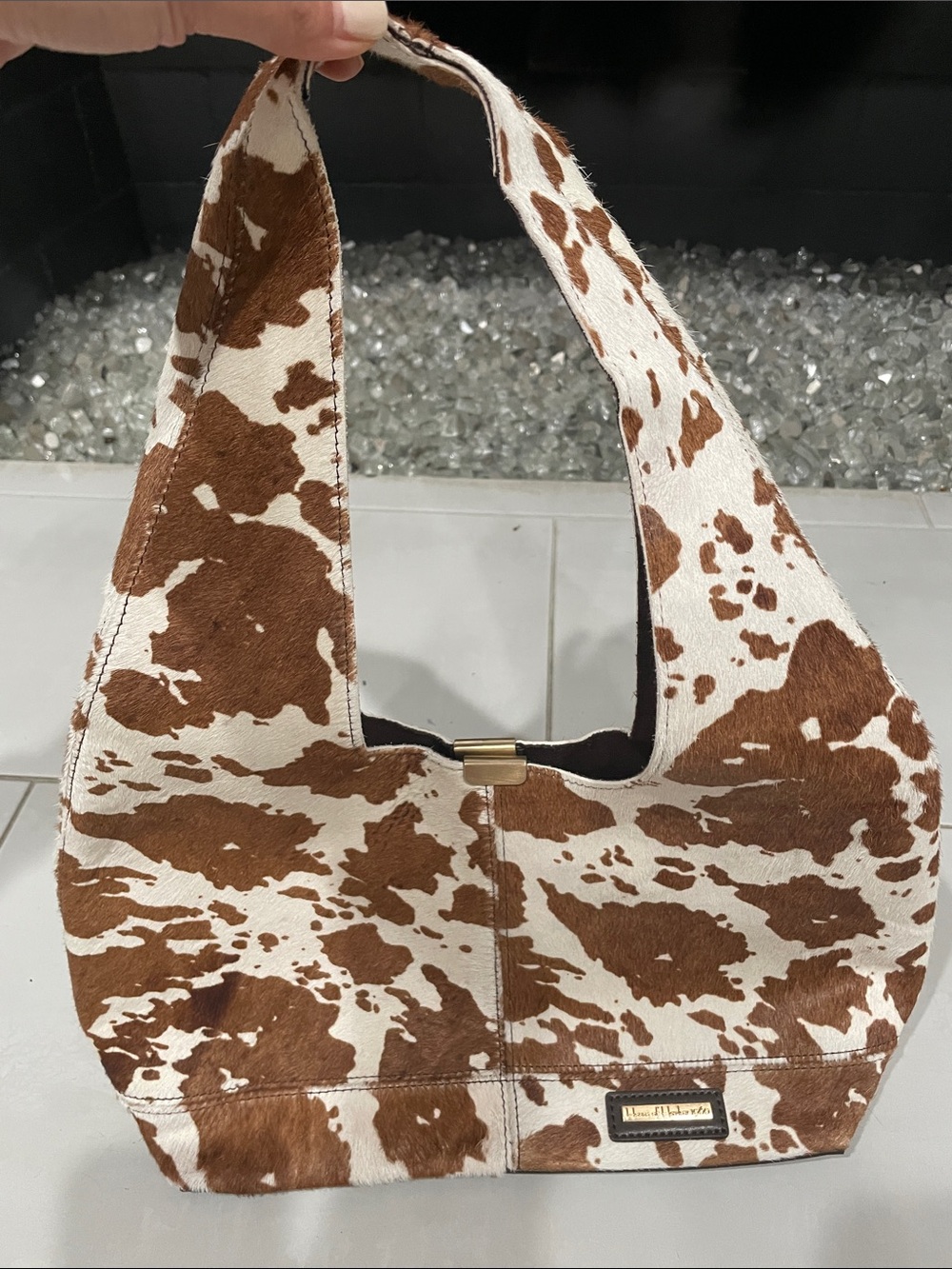 House of Harlow 1960 Brown and White Genuine Cowhide-Hobo Shoulder Bag - Picture 4 of 10